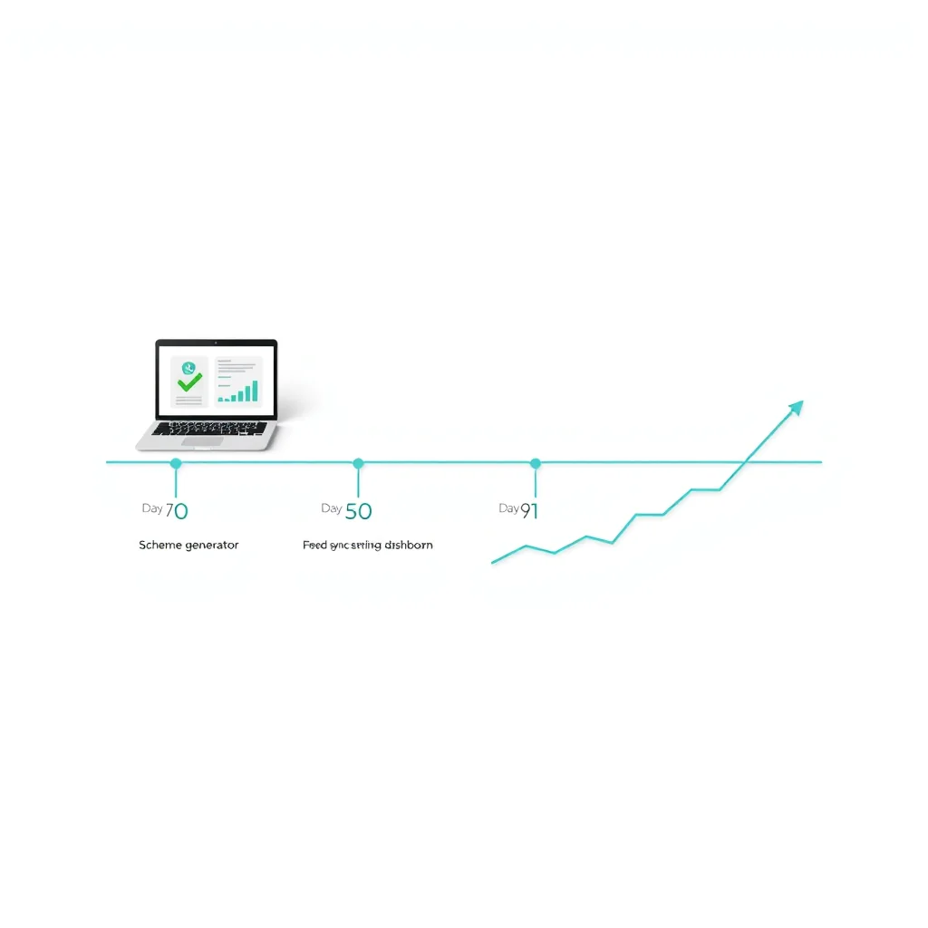 90-day timeline showing quick wins to full deployment milestones