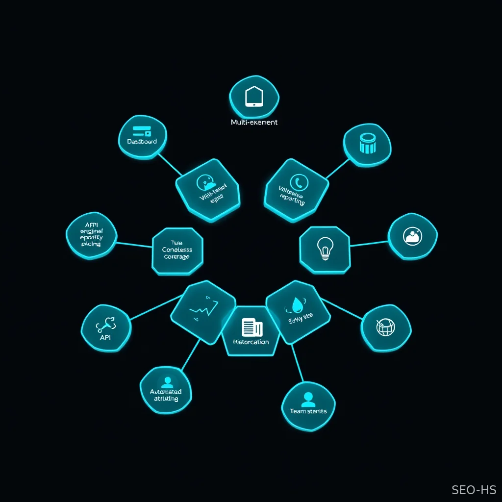 Ten criteria framework as interconnected hexagonal nodes in isometric view