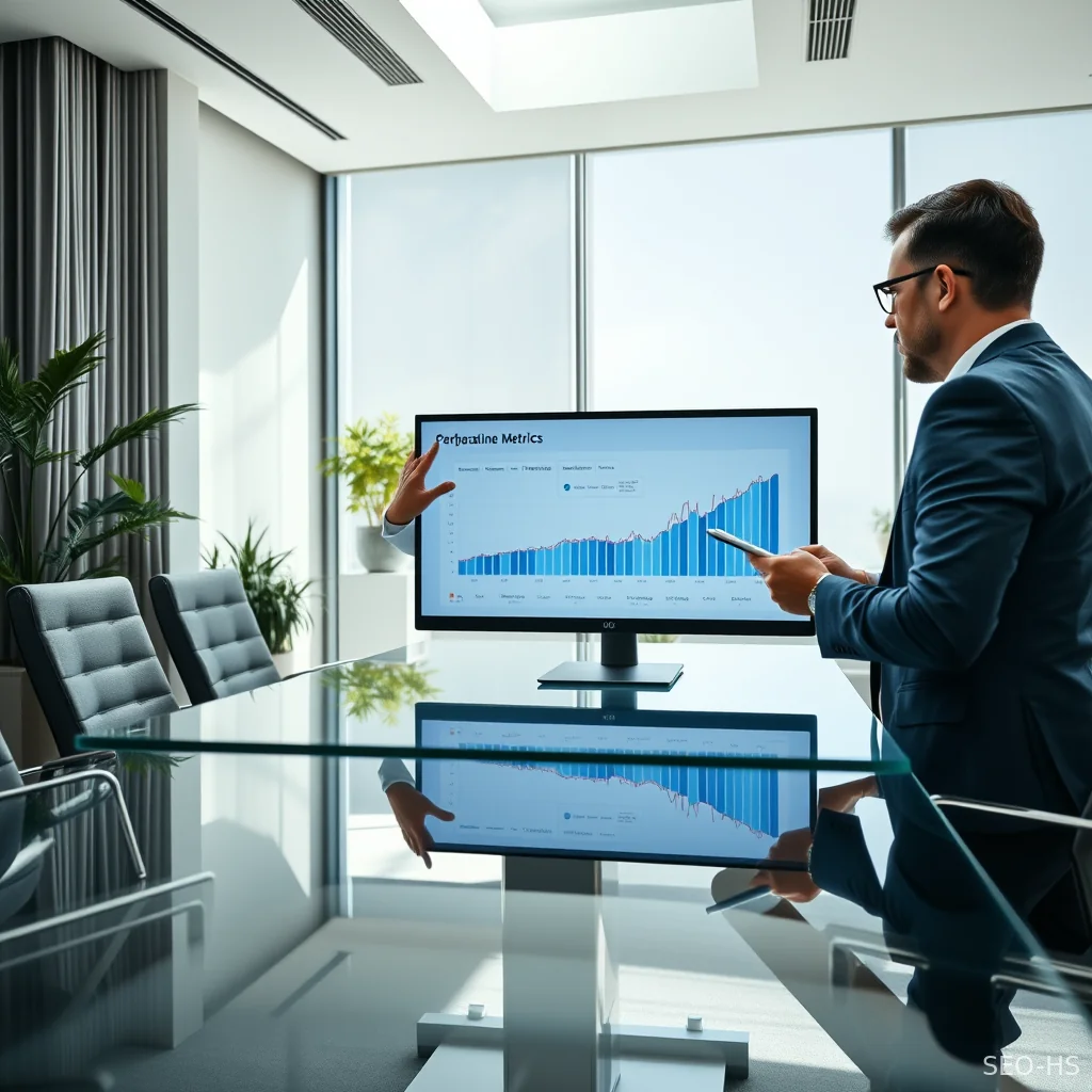 Business strategists collaborating over performance data metrics and revenue outcomes.