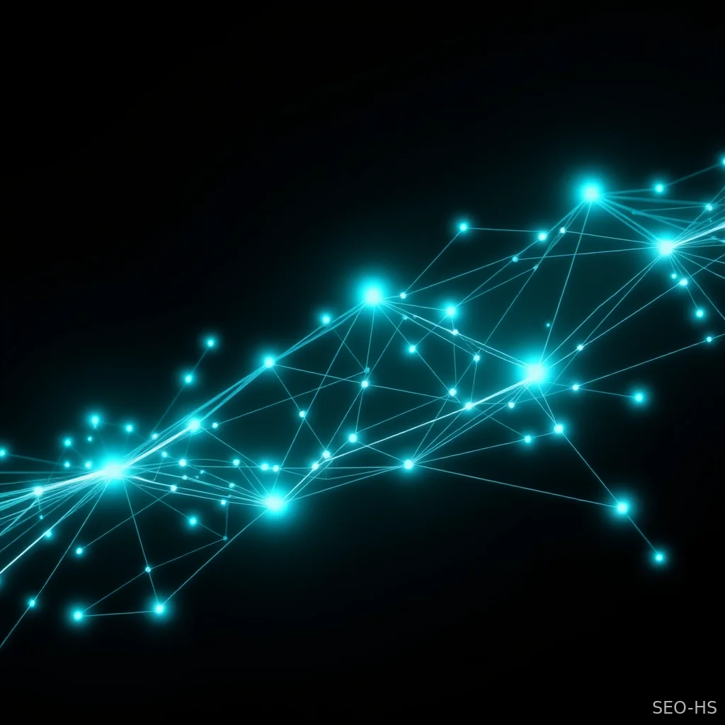 Abstract digital visualization representing generative AI data pathways and structured search nodes.