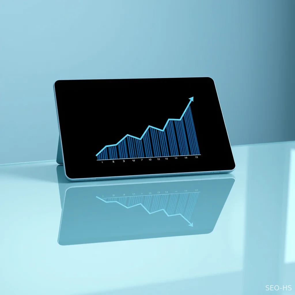 A minimalist tablet displaying an upward revenue growth curve on a sleek glass desk.