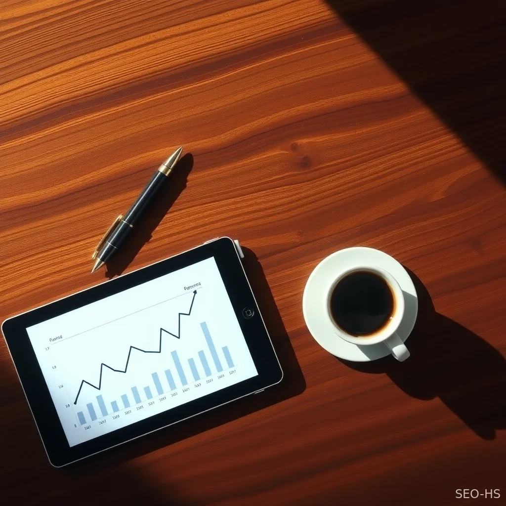 An executive boardroom table with a tablet displaying verifiable revenue growth metrics.