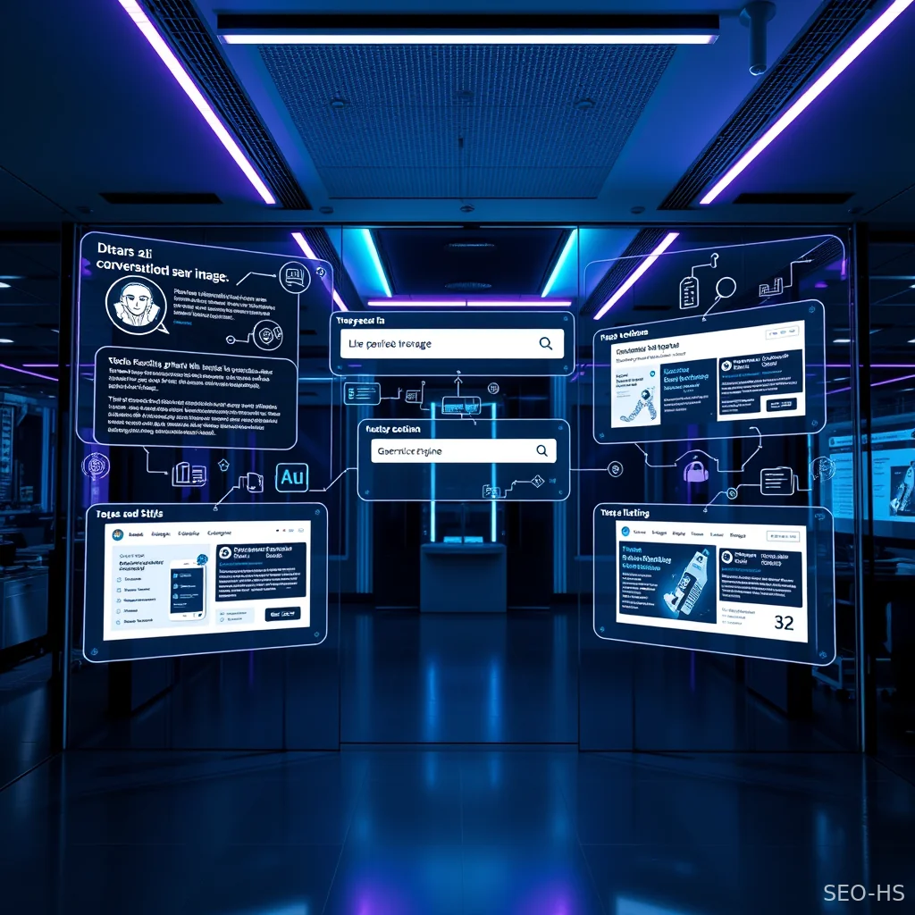 Digital workspace displaying modern conversational AI search interfaces and generative engine citation tracking.