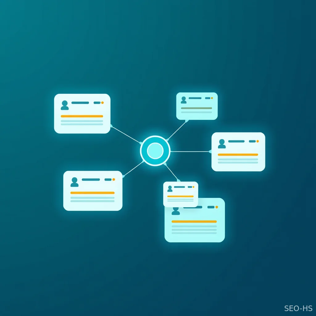 Digital illustration of an AI engine aggregating peer review data cards.