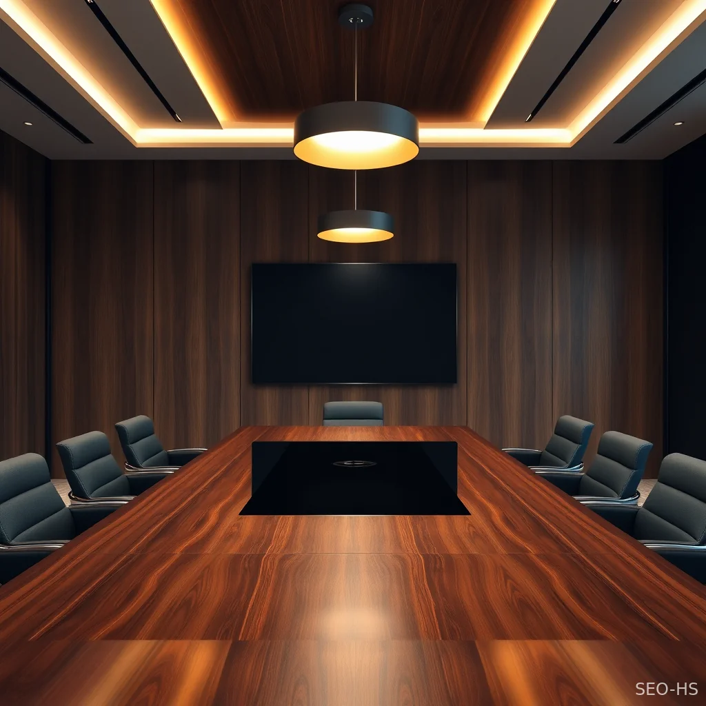 A sleek minimalist executive boardroom prepared for a revenue strategy presentation.